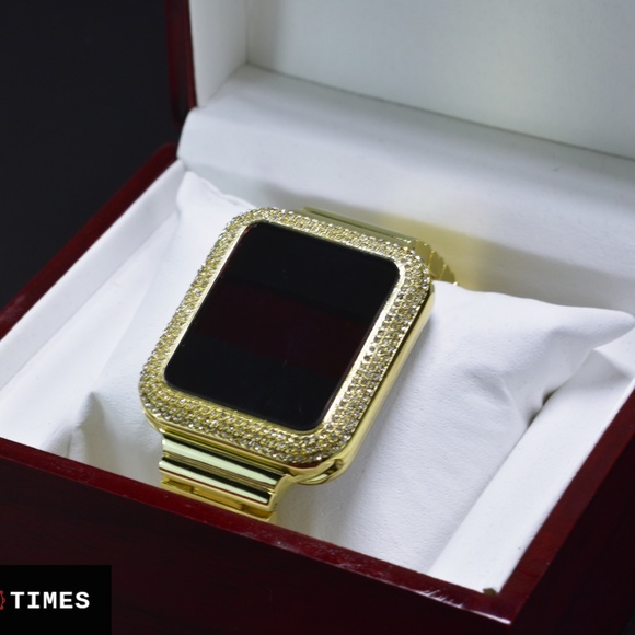 Techno Pave Black Gold Plated Iced Out Square Digital Touch  Unisex Iced Out Touch Screen Digital Watch